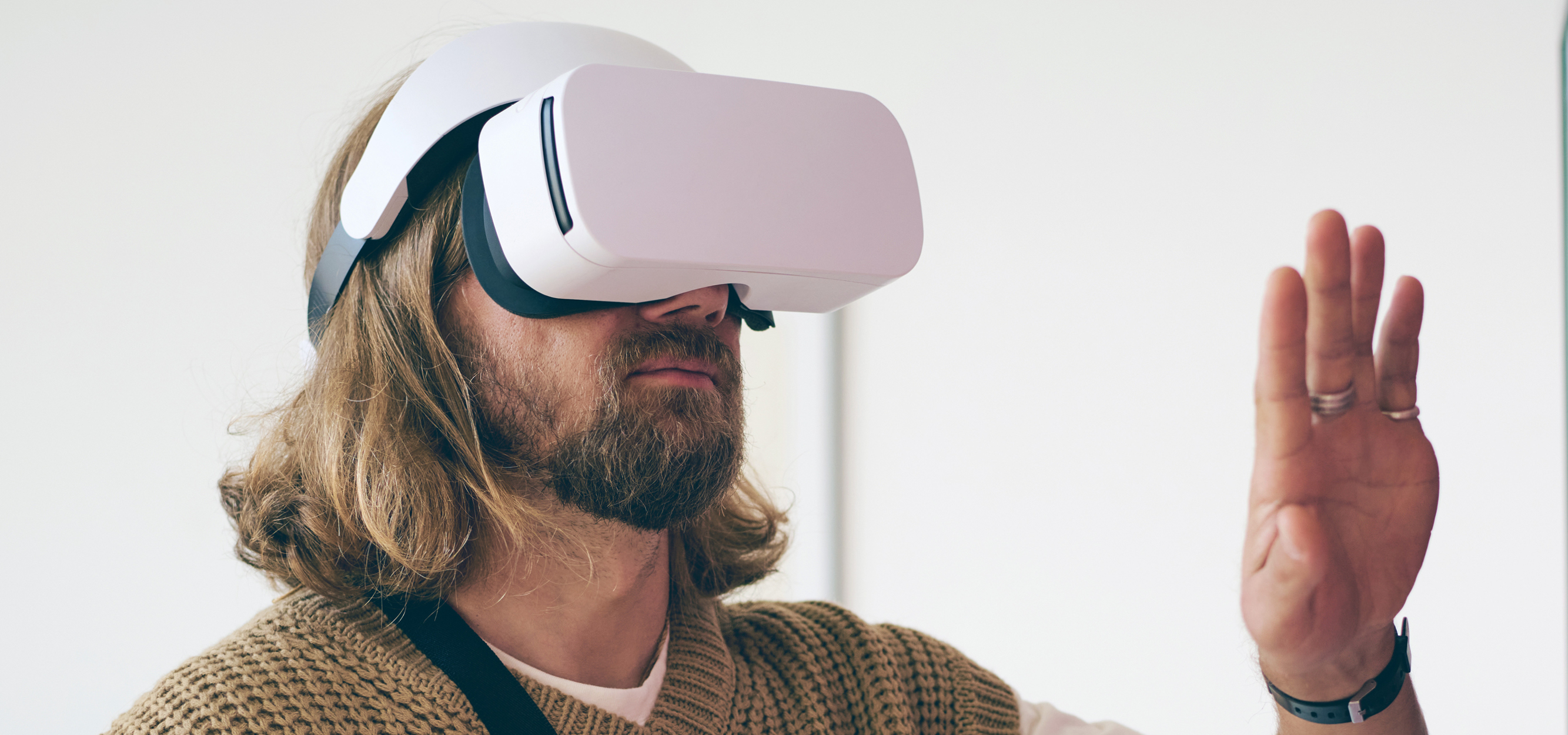 A man wearing a VR set